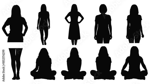 Silhouettes of diverse women in various poses and body shapes displayed