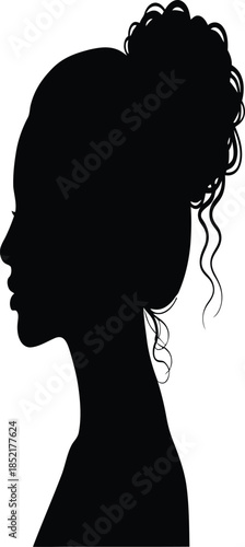 A striking black and white portrait of a woman s profile displayed within a light wood frame silhouette