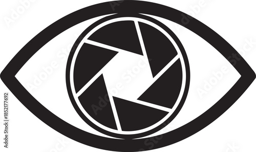 Computer Vision Eye with Camera Lens Shutter Mechanism Silhouettes isolated on white background