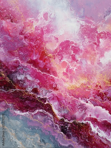 Abstract texture with pink and purple shades with gold accents in liquid marble style