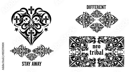 Neo Tribal Gothic Ornament Vector Illustration Set