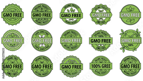 Collection of GMO Free Vector Stamp Designs for Eco-Friendly Branding