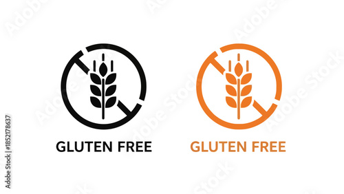 Gluten Free Icon Set with Wheat Symbols in Black and Orange