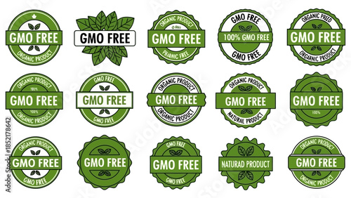 Collection of GMO Free Vector Stamps for Organic Products