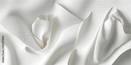 Elegant white silk and satin fabric background featuring soft wavy textures and shiny luxury drapery for wedding decorations or fashion backdrops