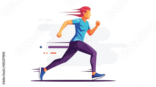 Illustration of a woman running depicted in a dynamic and energetic style