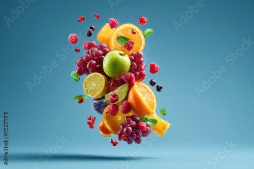 Assorted fruits splashing in mid air
