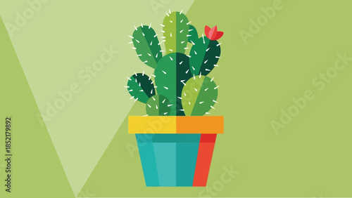 A vibrant illustration of a potted cactus with a blooming flower on top