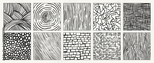 Hand drawn vector square charcoal textures.