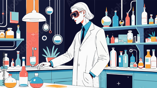 Futuristic Scientist in Innovative Silver and White Laboratory