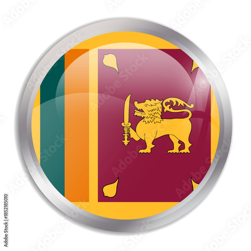 Sri Lanka flag - glossy circle button in metal frame displays a colorful flag of a country cultural identity and heritage. The essence of national pride and unity.