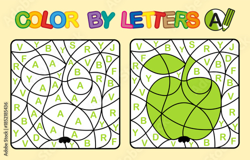 Color by letter A. Puzzle maze game for children education