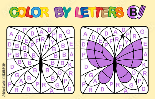 Color by letter B. Puzzle maze game for children education