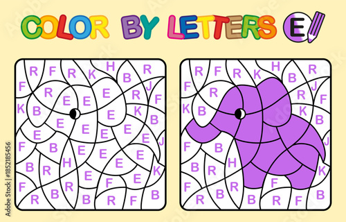 Color by letter E. Puzzle maze game for children education