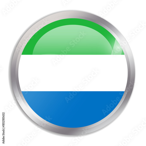 Free Download Sierra Leone flag - glossy circle button in metal frame displays a colorful flag of a country cultural identity and heritage. The essence of national pride and unity. - GFXLoad