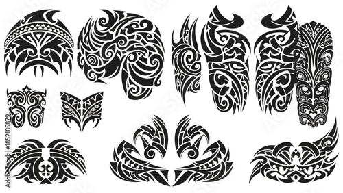 Intricate Tribal Tattoo Designs in Black and White Vector Art