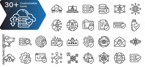 cybersecurity icon set with vector line art icons sheet for, cyber security, network security, data protection, digital security, icons for UI, web, apps, dashboard, transparent clipart illustration