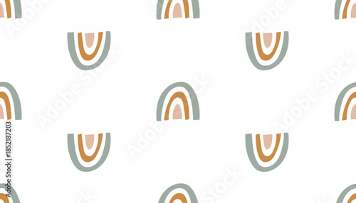 Wallpaper Mural Seamless pattern with simple boho rainbows in soft tones. Minimal decorative vector design for nursery or textile. Vector illustration on an isolated background. Torontodigital.ca