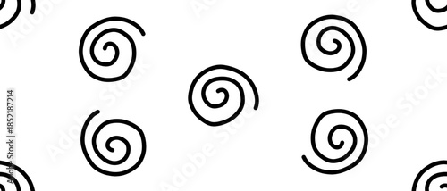 Minimal seamless pattern with hand drawn black spirals. Modern doodle texture on white background. Vector illustration on an isolated background.