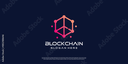 blockchain logo with creative concept Premium Vector