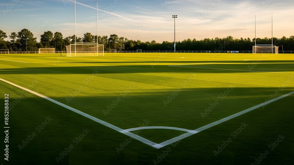 Fototapeta premium Well-kept soccer field under clear sky