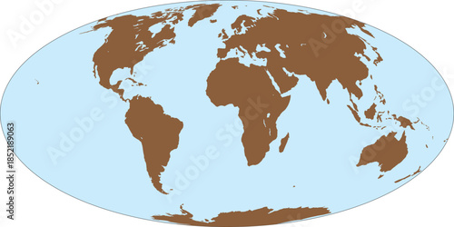 World Map Mollweide Projection of Earth Globe Editable Vector