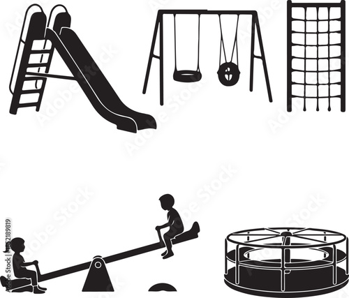 Black and white of playground equipment slide