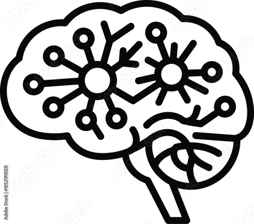 Stylized brain icon with interconnected nodes and circuits Keywords: brain, mind, artificial