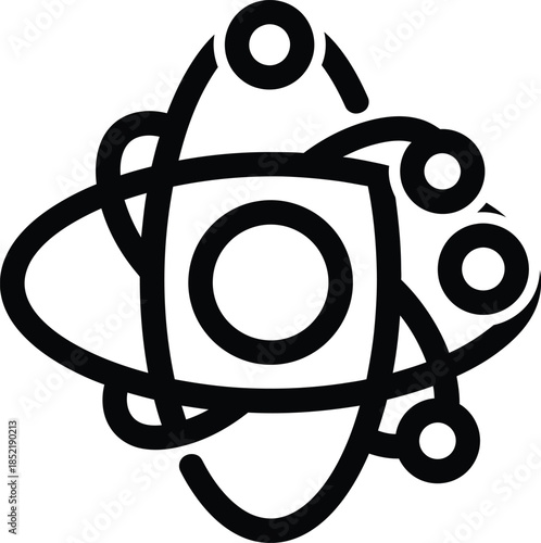 Black and white icon representing an atom or molecule structure science nucleus