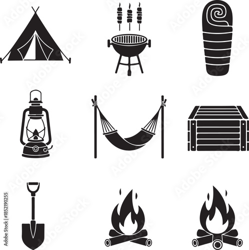 Camping with tent grill and hammock sleeping bag