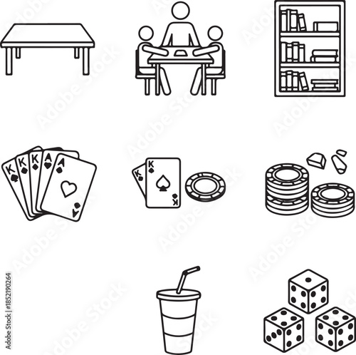 Casino and game in black and white cards dice