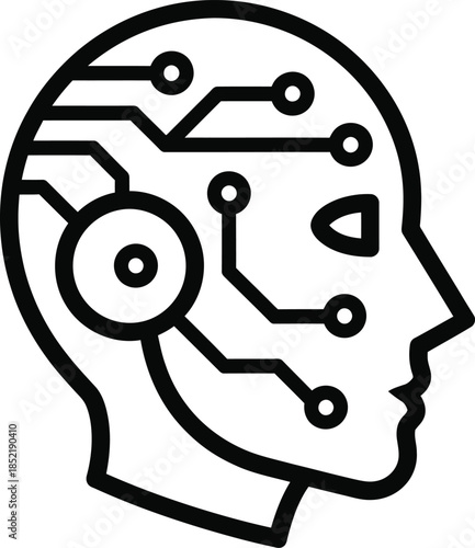 Human Head Silhouette with Circuit Board Brain Icon profile