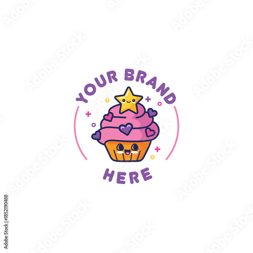 Cupcake Icon Logo with a star celestial theme Sweet Cake Dessert Vector for Cafe Branding