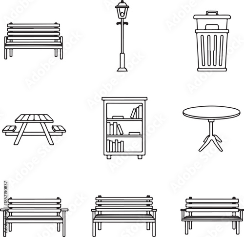 Park and Furniture bench streetlight