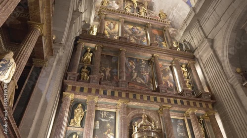 El Escorial, Madrid, Spain – December 19, 2025: Altarpiece of the Royal Basilica of San Lorenzo de El Escorial