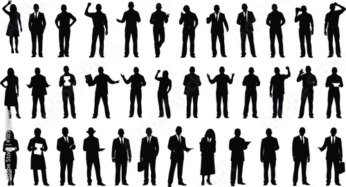 Collection of People Silhouettes Including Business Professionals Hikers Urban Pedestrians Art Gallery Visitors and Diverse Office Workers Isolated on White Background