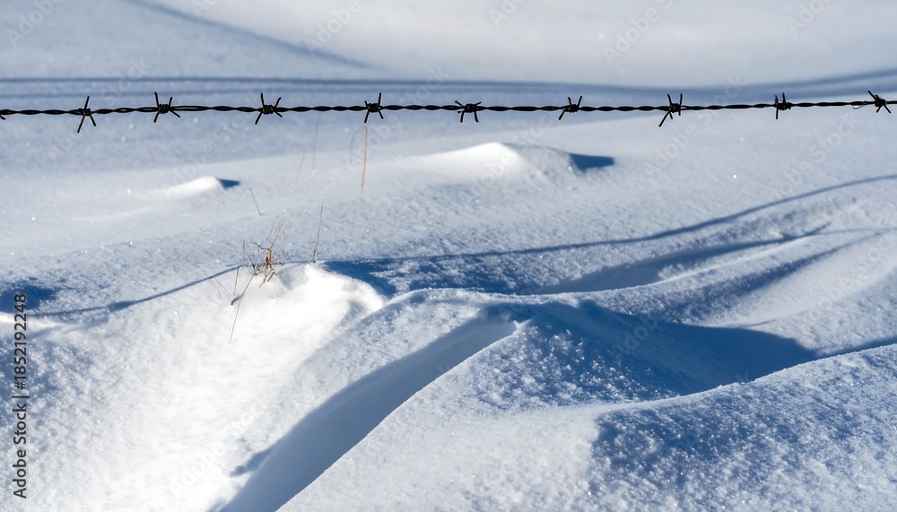 Obraz premium Barbed Wire Casting Shadows Across Snowy Landscape