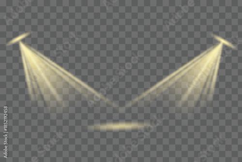 Spotlights shining beams isolated on transparent background