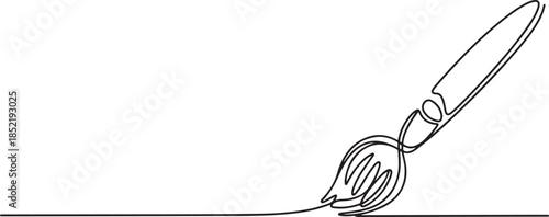 Paint brushes continuous one line drawing. Isolated on white background vector, one line Art icon drawing