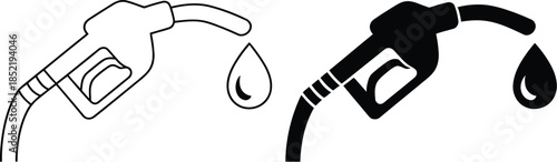 Fuel pump nozzle with a dropping liquid icon, symbolizing energy, gasoline, and efficient refueling