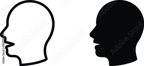Human Head Profile Silhouette and Outline Icon for Speaking and Communication