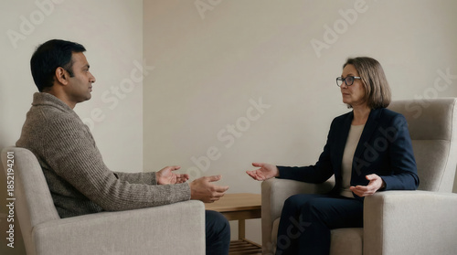 Therapist and client in open mental health discussion