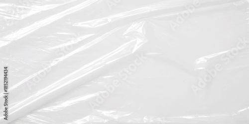 A closeup abstract of white plastic bag texture on a frozen snow background with cold blue winter sky patterns and fresh icy paper surface textures. Modern seamless grey background with liquid crystal