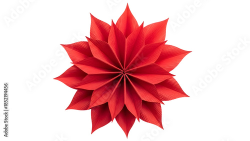 Beautiful red paper flower isolated on white background
