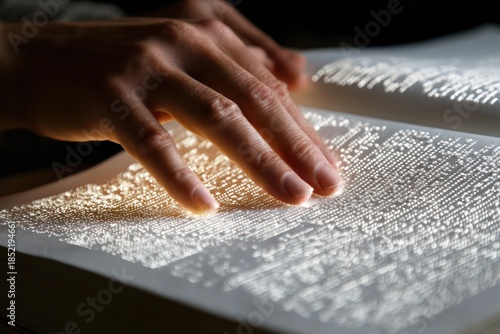 Wallpaper Mural Fingers touching Braille on glowing book Torontodigital.ca
