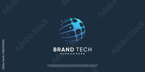 World logo with technology concept Premium Vector