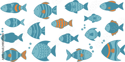 School of colorful fish swimming together in ocean