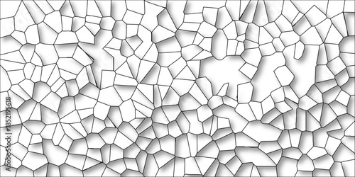 Abstract geometric mosaic pattern with irregular polygonal shapes and subtle shadow effects on a clean white background for modern design applications