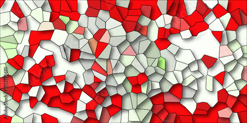 Bold Red and White Abstract Geometric Mosaic with Green Accents and Sharp Contrasts background