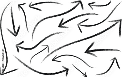 Black arrows pointing in various directions isolated on transparent background